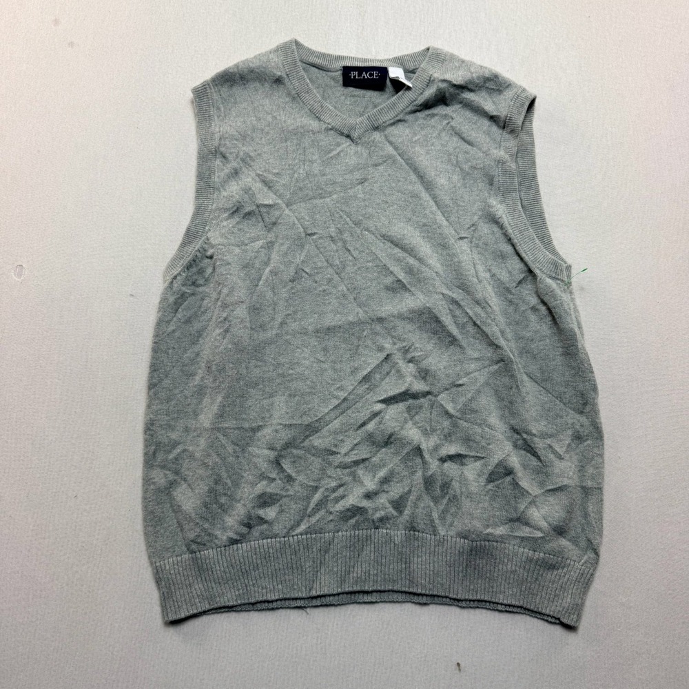 The Children's Place Sweater Vest Kids Size 10/12 Gray Excellent V-Neck Knit